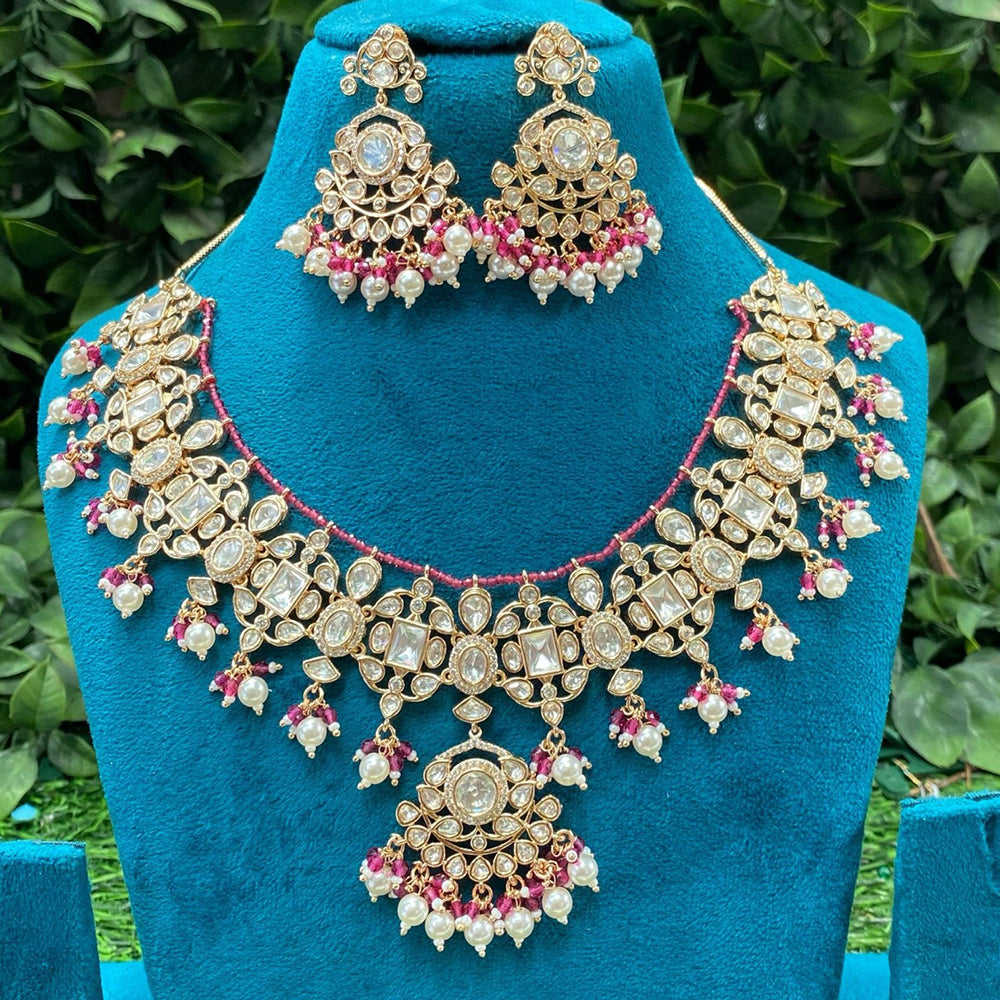 Royal Kundan Jewellery Nawabi Charm Polki Kundan Stone And Pearl Necklace Set