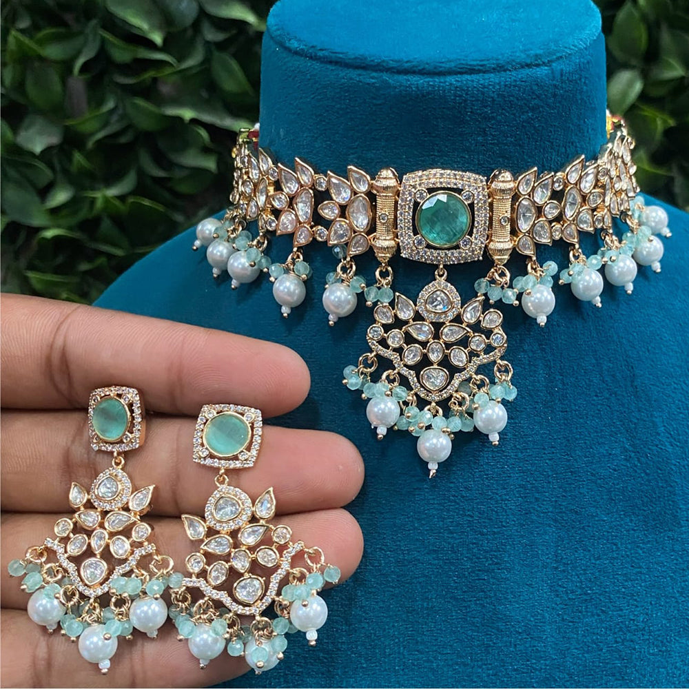 Royal Kundan Jewellery Nawabi Charm Polki Kundan Stone And Pearl Choker Necklace Set
