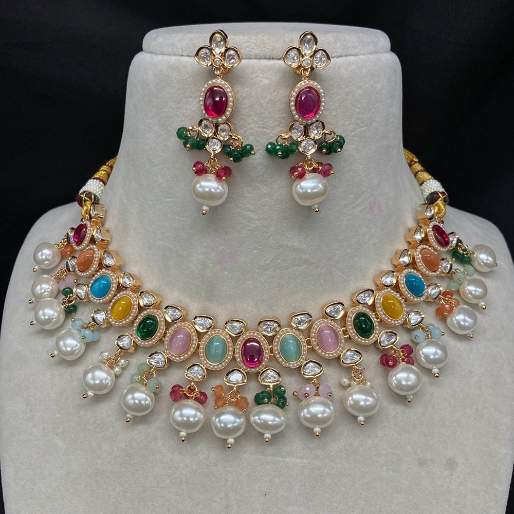 Royal Kundan Jewellery Pota Stone And Polki Kundan Stone Necklace Set
