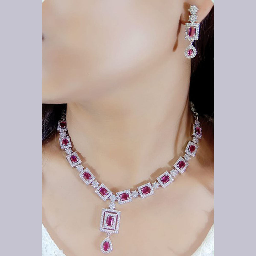 Beeji Creations Silver Plated American Diamonds Necklace Set