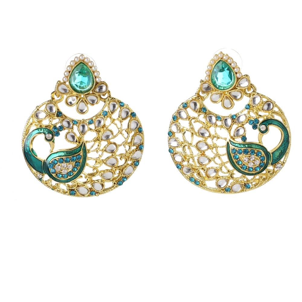 Hania Jewels Gold Plated Austrain And Kundan Stone Dangler Earrings