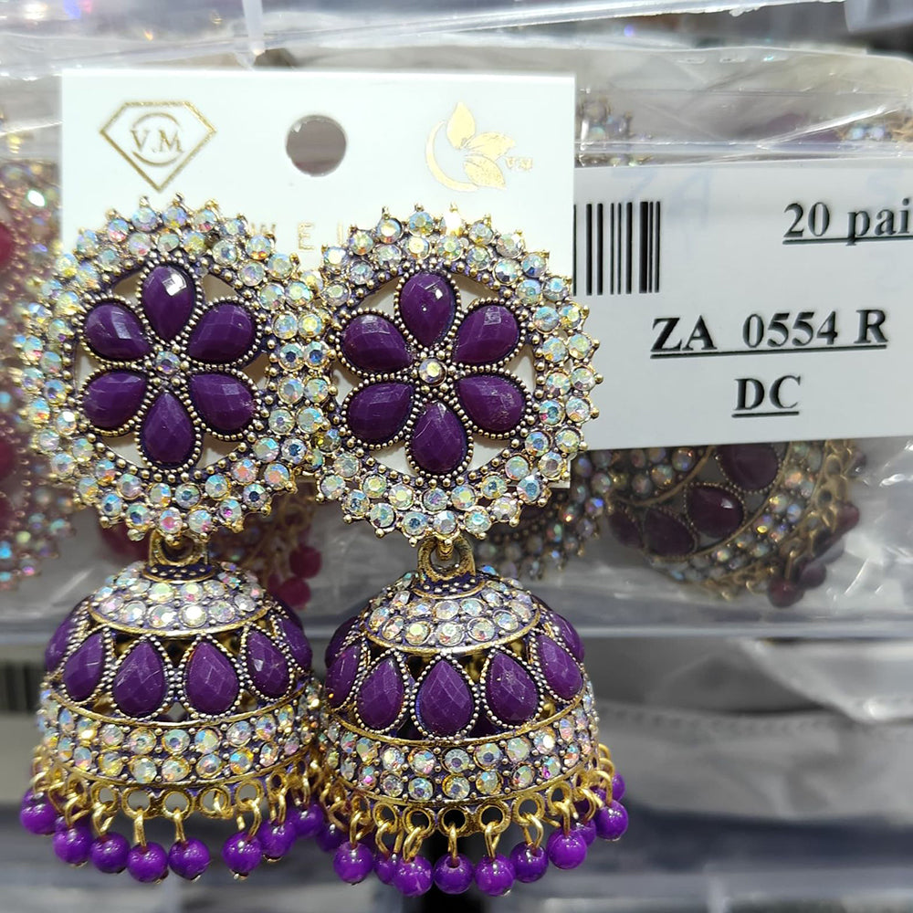 Jhumka Earrings Purple Color Stone Earrings VM Imitation Gold
