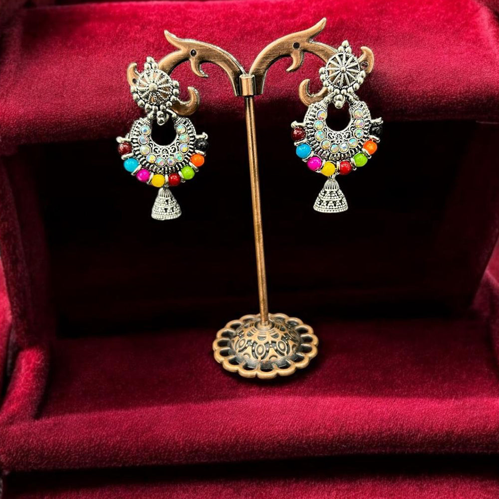 VM Imitation Antique Oxidised Plated Austrian And Beads Jhumki Earrings