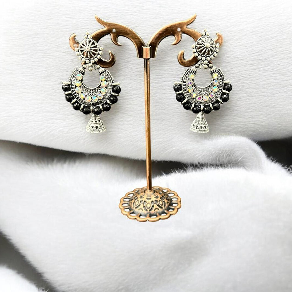 VM Imitation Antique Oxidised Plated Austrian And Beads Jhumki Earrings