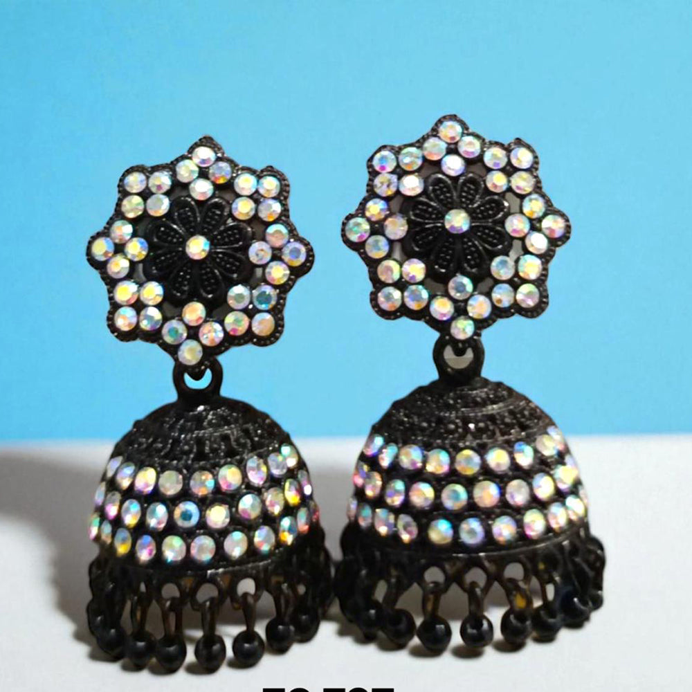 VM Antique Style Black Polish Rainbow Austrian Stone And Beads Jhumki Earrings