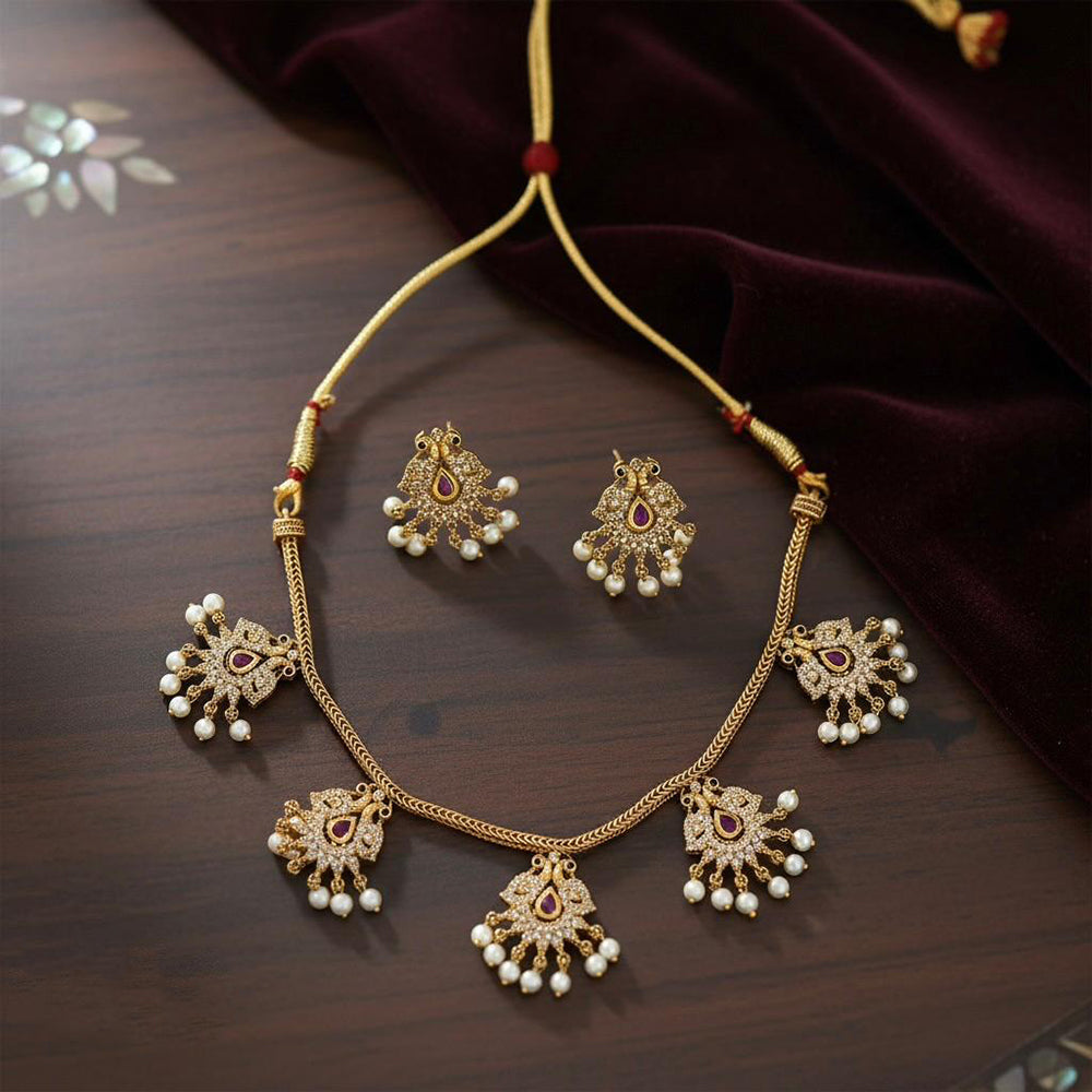 VM Imitation Fancy Austrian Stone And Pearl Statement Necklace Set