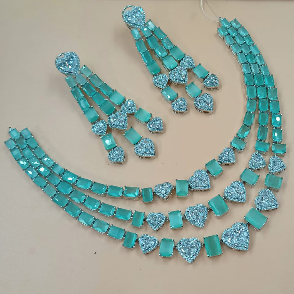 NAFJ Silver Plated American Diamond Necklace Set