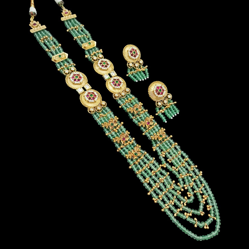 NAFJ Gold Plated Pota Stone & Beads Long Necklace Set