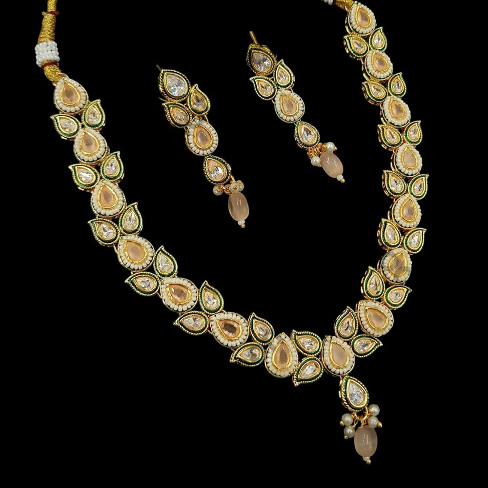 NAFJ Gold Plated Crystal Stone And Pearls Necklace Set