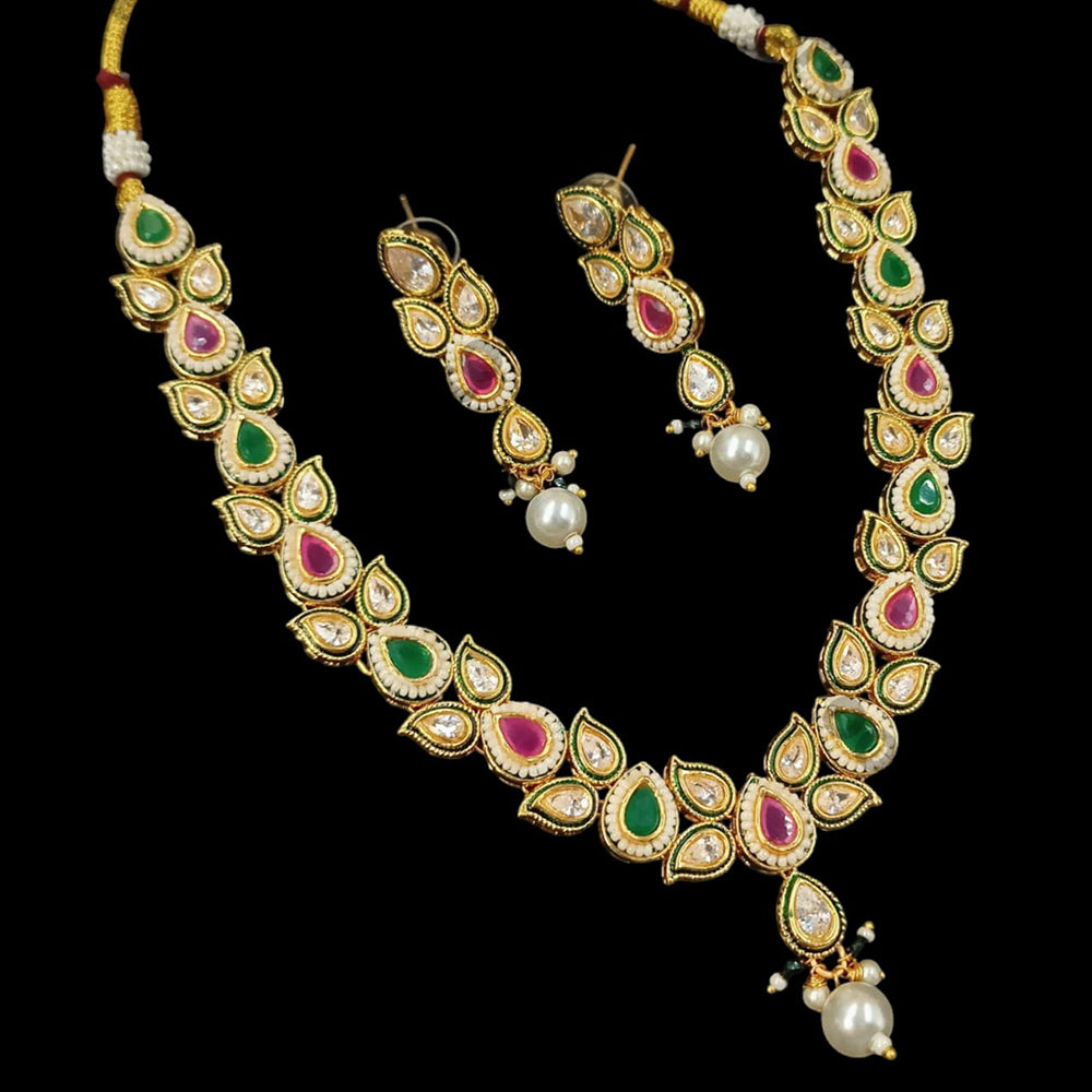 NAFJ Gold Plated Crystal Stone And Pearls Necklace Set