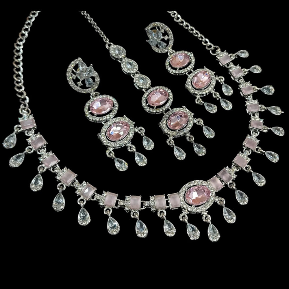 NAFJ Silver Plated Crystal Stone Necklace Set