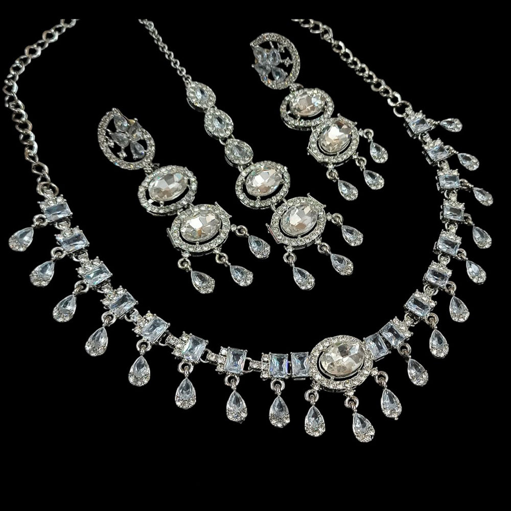 NAFJ Silver Plated Crystal Stone Necklace Set