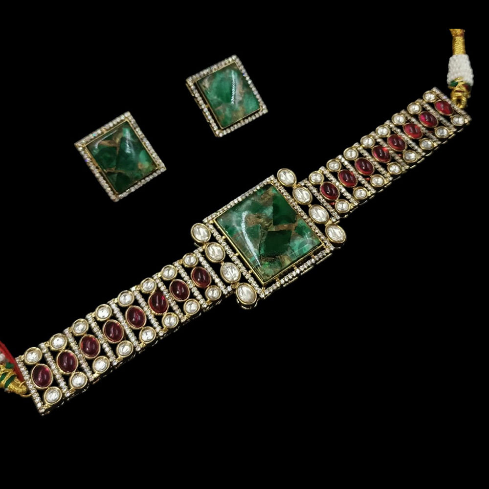 NAFJ Gold Plated Druzy Crystal Stone Choker Necklace Set