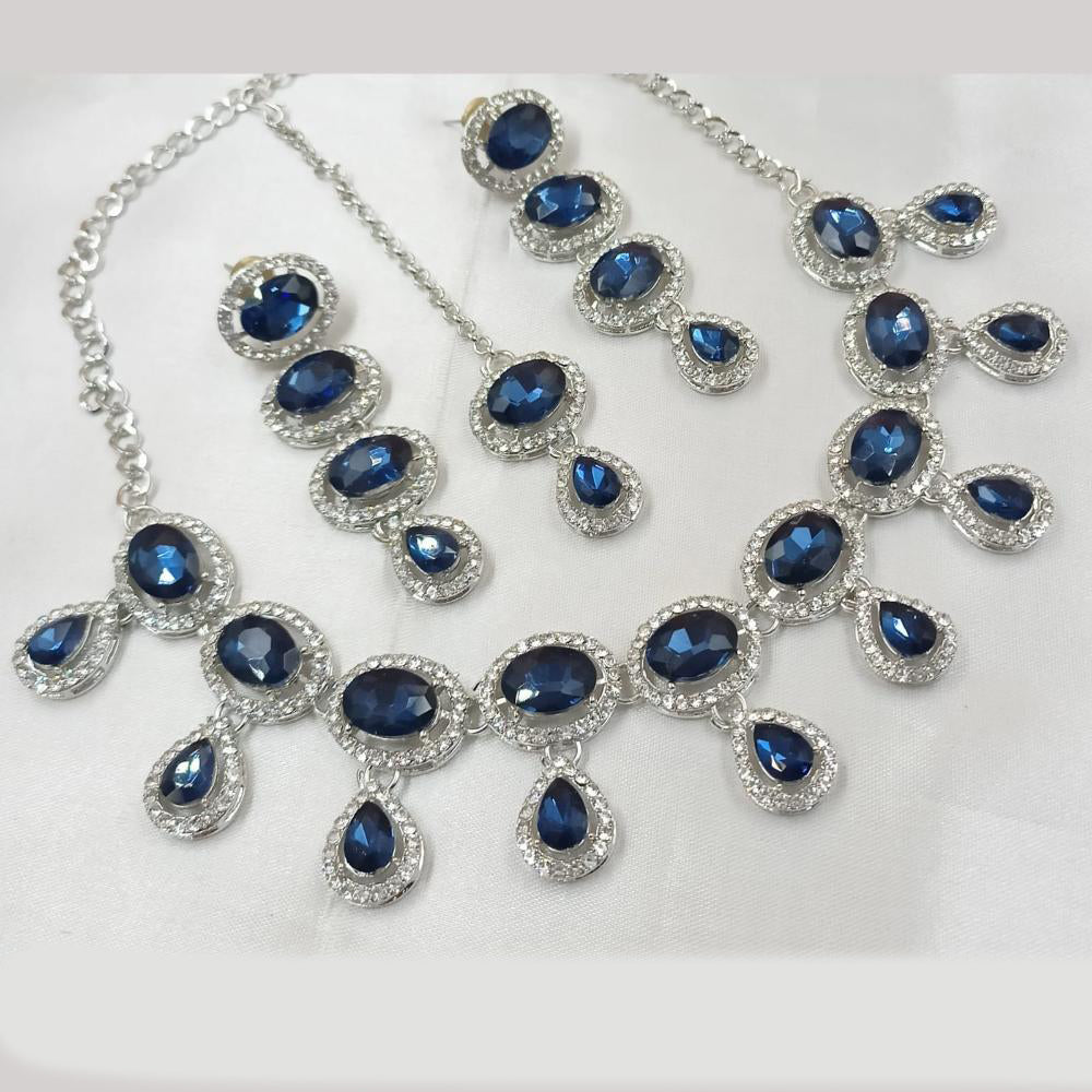 NAFJ Silver Plated Crystal Stone And Austrian Stone Necklace Set