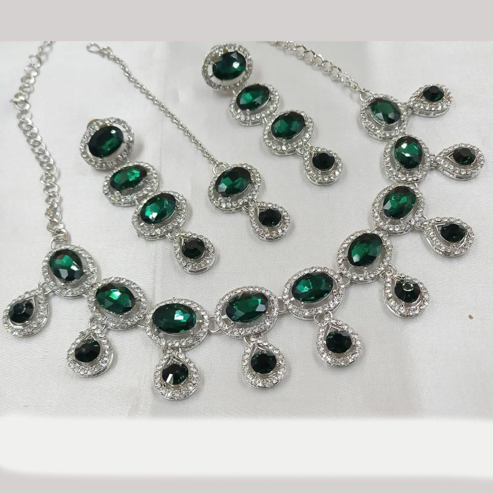 NAFJ Silver Plated Crystal Stone And Austrian Stone Necklace Set