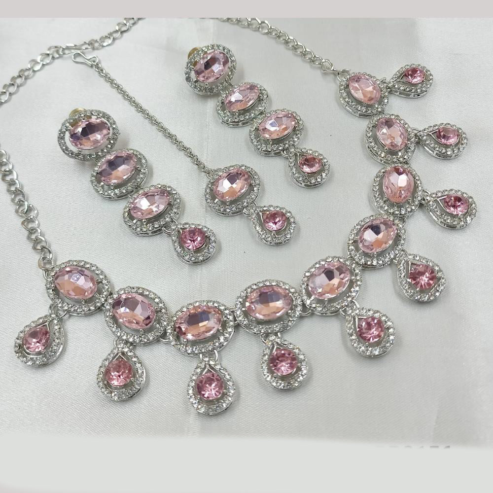 NAFJ Silver Plated Crystal Stone And Austrian Stone Necklace Set