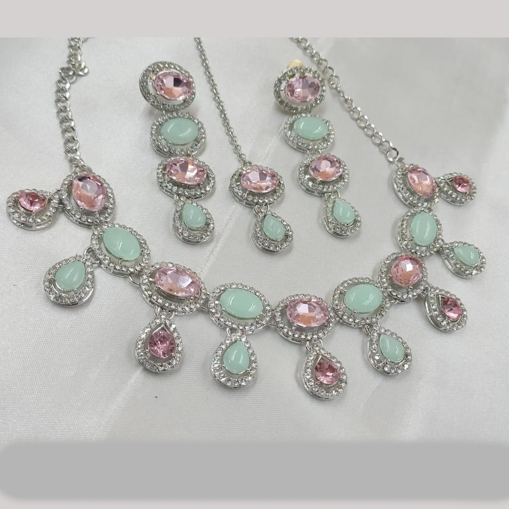 NAFJ Silver Plated Crystal Stone And Austrian Stone Necklace Set