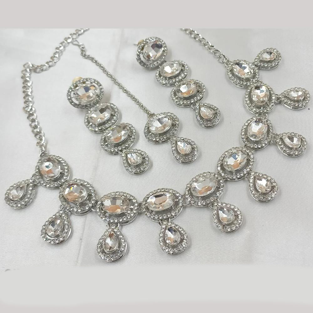NAFJ Silver Plated Crystal Stone And Austrian Stone Necklace Set