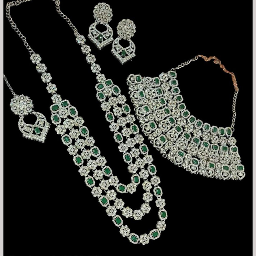 NAFJ Silver Plated Crystal Stone Necklace Combo Set