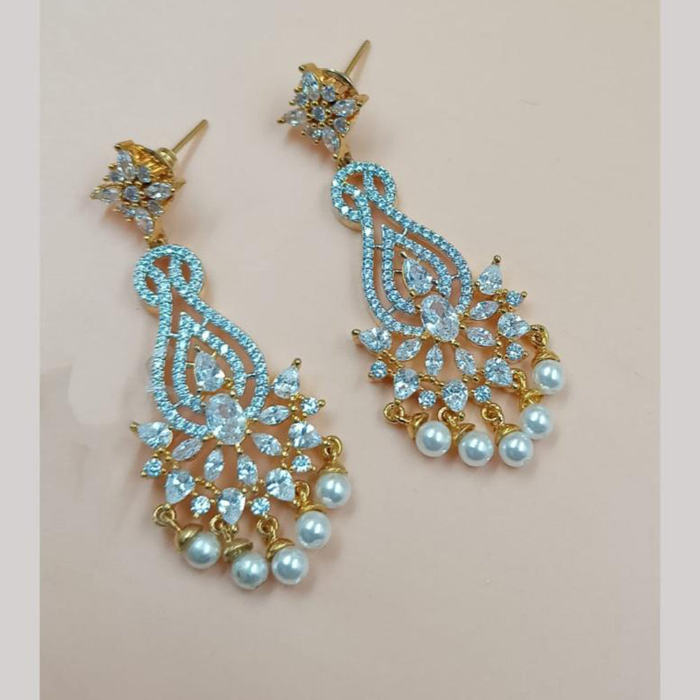 NAFJ Gold Plated American Diamonds And Pearls Dangler Earrings