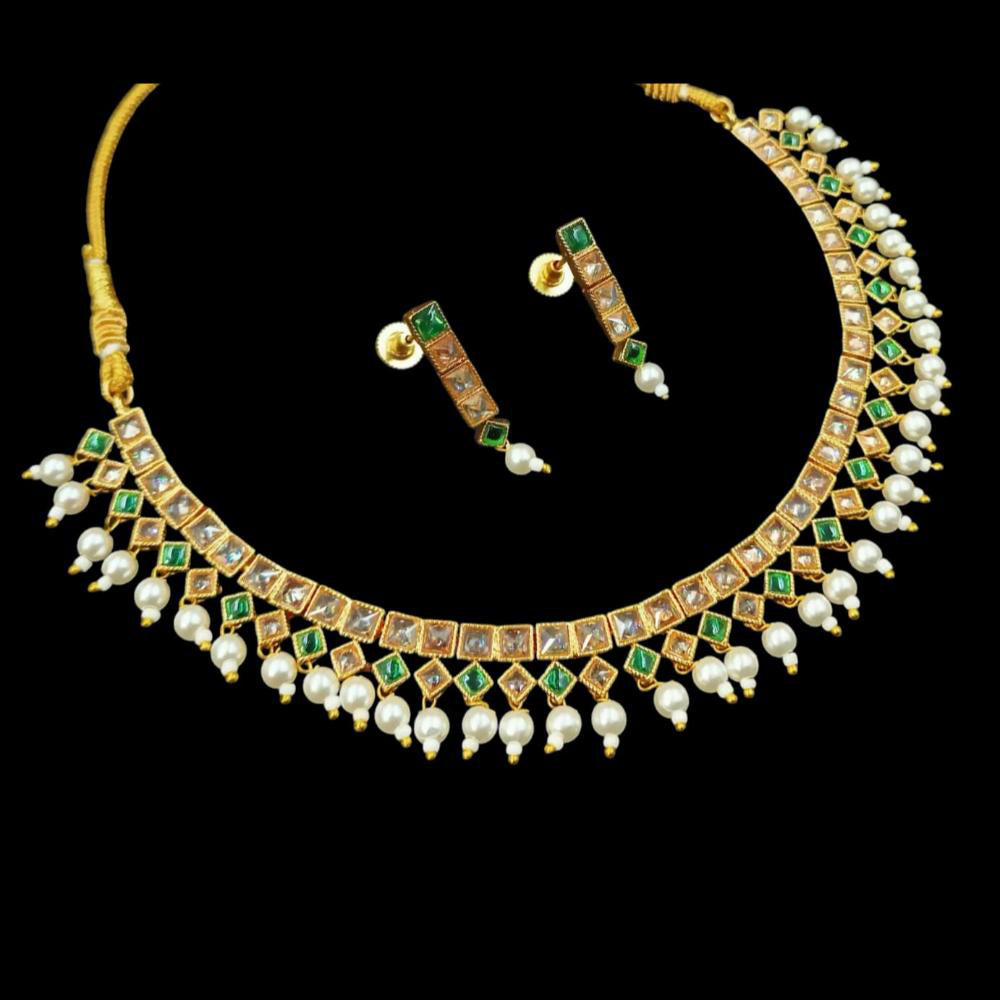 NAFJ Gold Plated Crystal Stone And Pearl Necklace Set