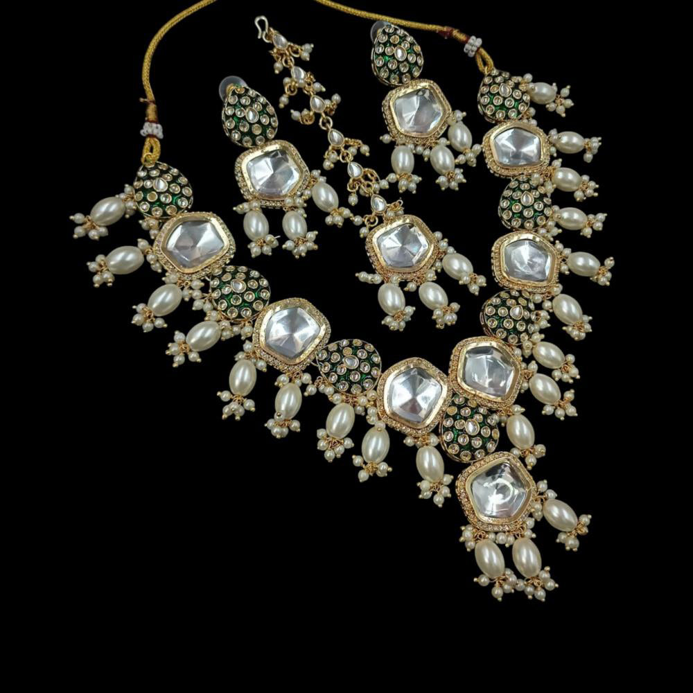 NAFJ Gold Plated Crystal Stone Pearl And Beads Necklace Set
