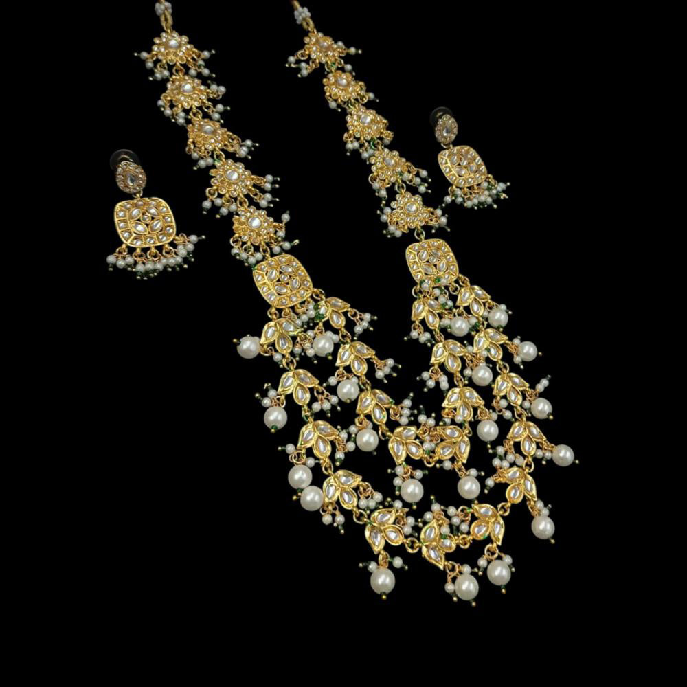 NAFJ Gold Plated Kundan Stone And Pearl Necklace Set