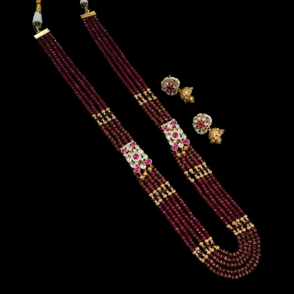 NAFJ Gold Plated Kundan Stone And Beads Necklace Set