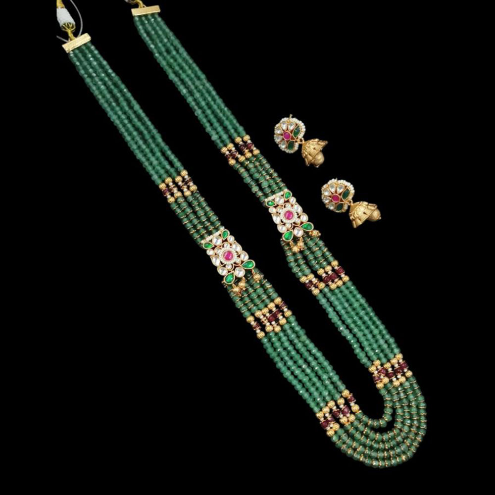 NAFJ Gold Plated Kundan Stone And Beads Necklace Set