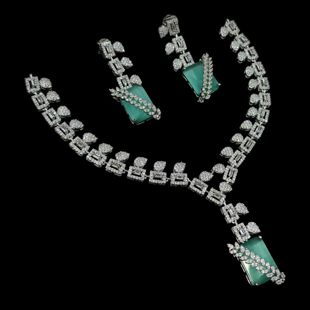 NAFJ Silver Plated American Diamond Necklace Set