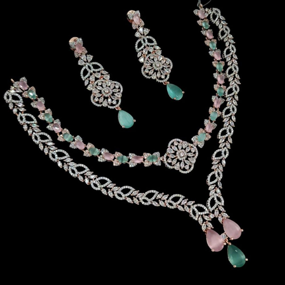 NAFJ Silver Plated American Diamond Necklace Set