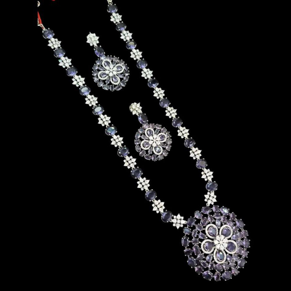 NAFJ Silver Plated American Diamond Necklace Set