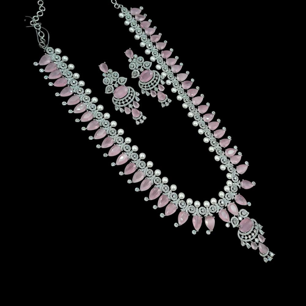 NAFJ Silver Plated American Diamond Necklace Set