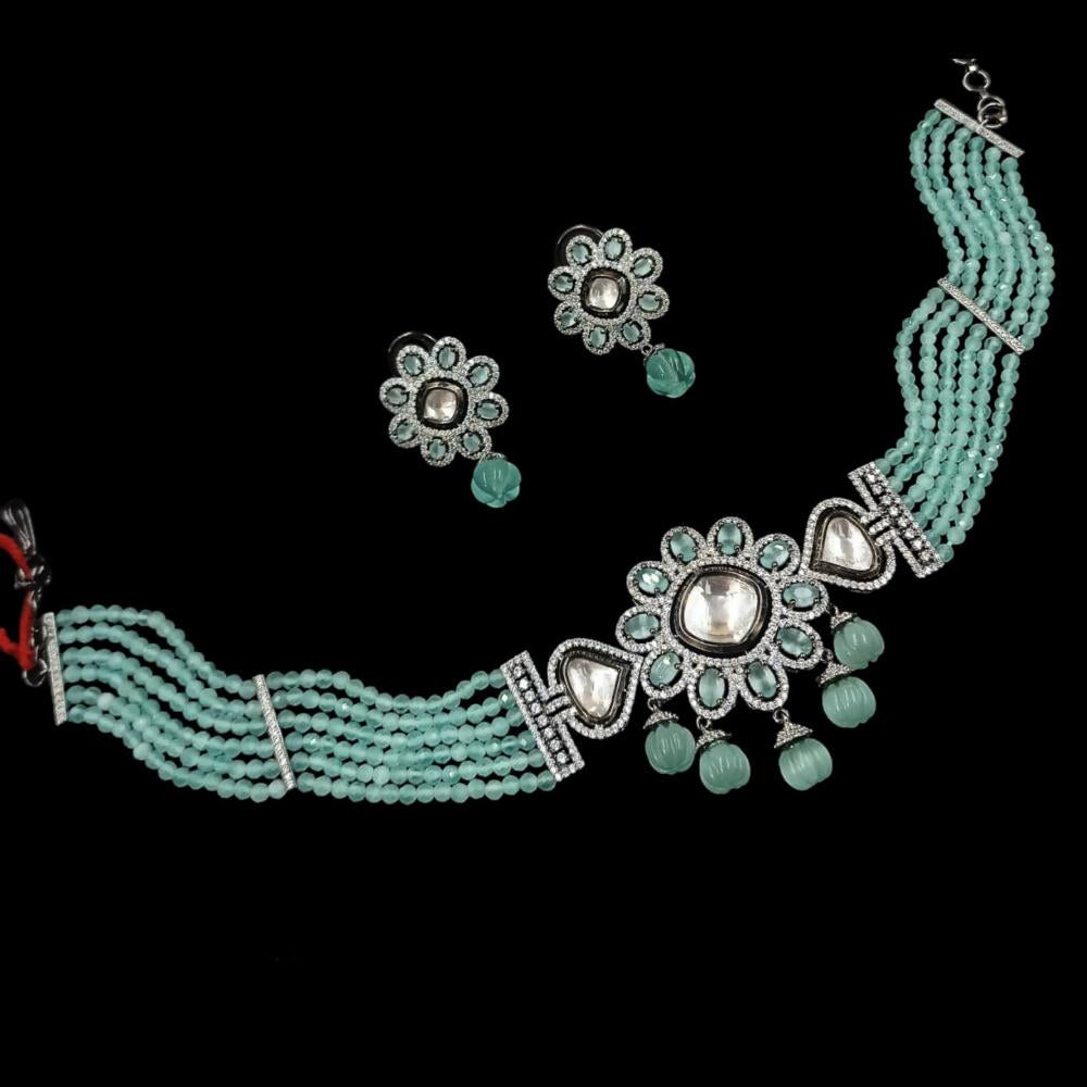 NAFJ Silver Plated American Diamond Choker Necklace Set