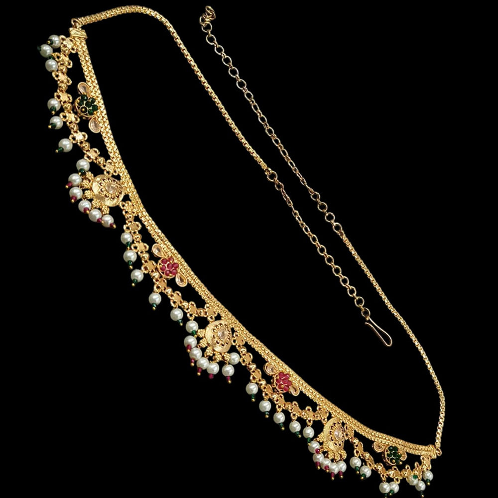 NAFJ Gold Plated Crystal Stone And Pearls Kamarbandh