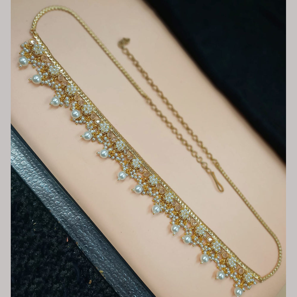 NAFJ Gold Plated Crystal Stone And Pearls Kamarbandh