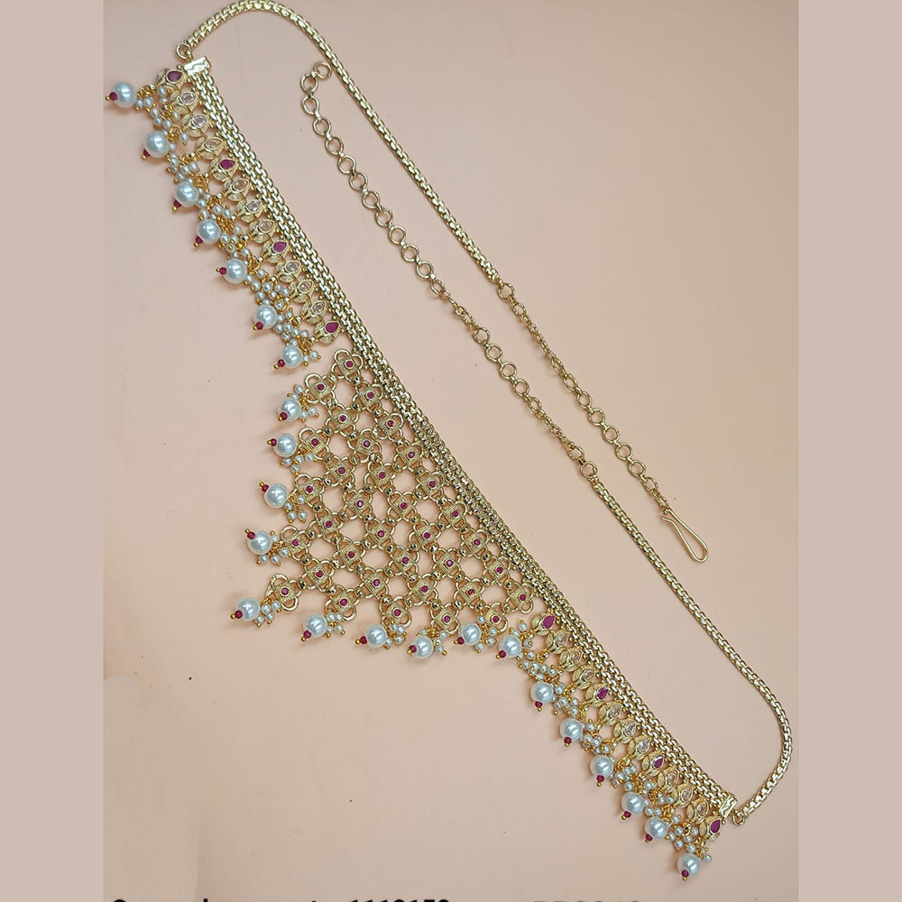 NAFJ Gold Plated Crystal Stone And Pearls Kamarbandh