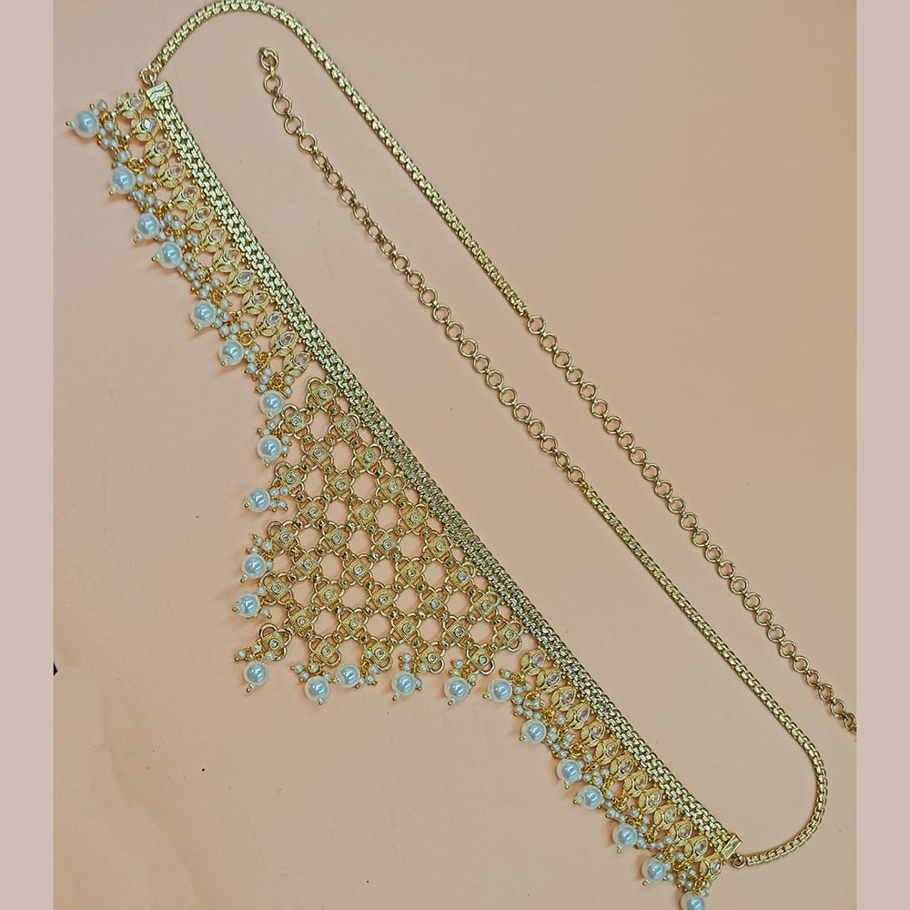 NAFJ Gold Plated Crystal Stone And Pearls Kamarbandh