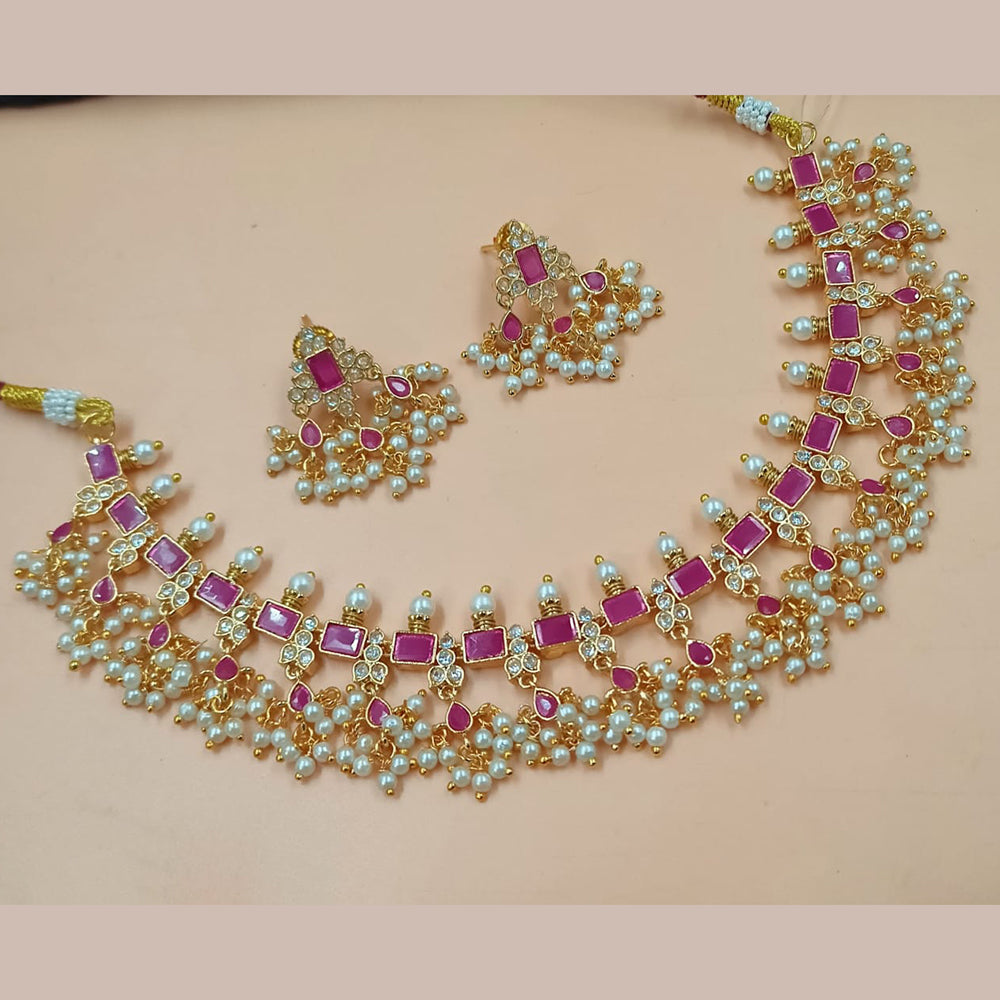 NAFJ Gold Plated Crystal Stone And Beads Necklace Set