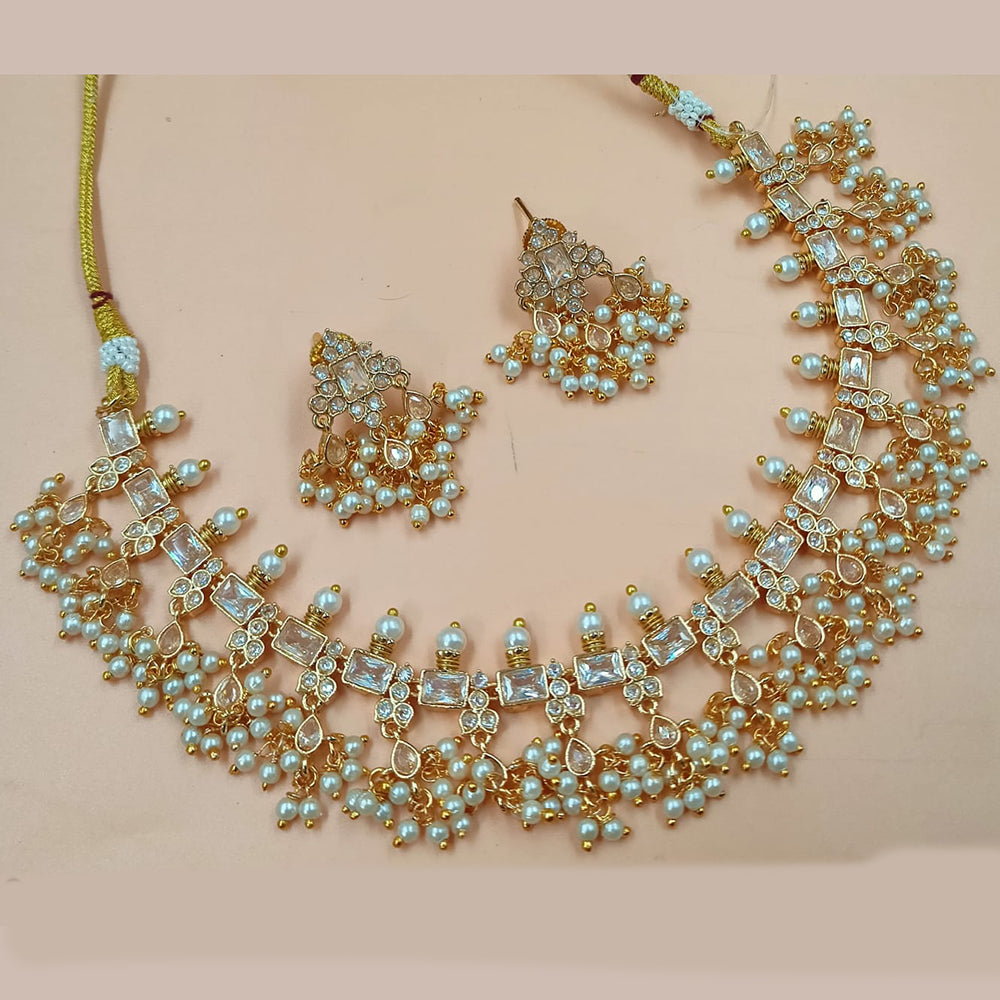 NAFJ Gold Plated Crystal Stone And Beads Necklace Set