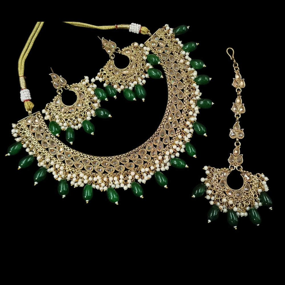 NAFJ Gold Plated Crystal Stone And Beads Necklace Set