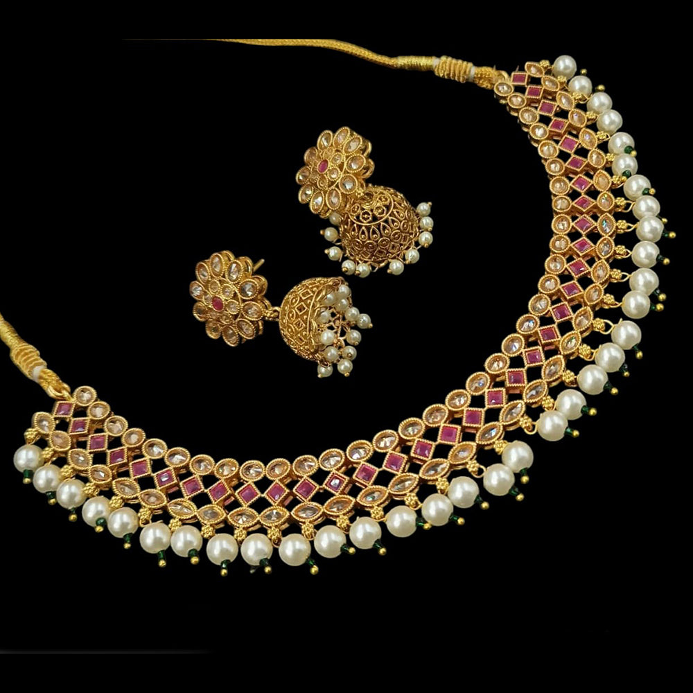 NAFJ Gold Plated Crystal Stone And Beads Necklace Set