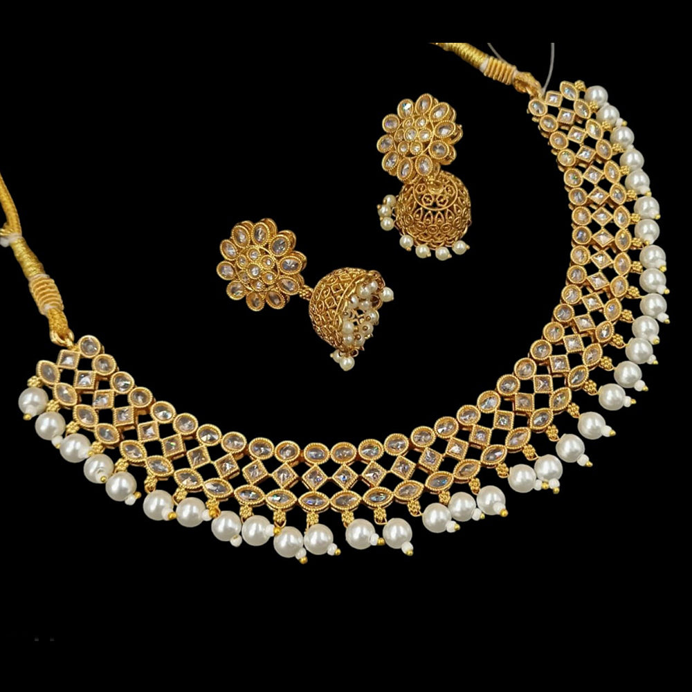 NAFJ Gold Plated Crystal Stone And Beads Necklace Set
