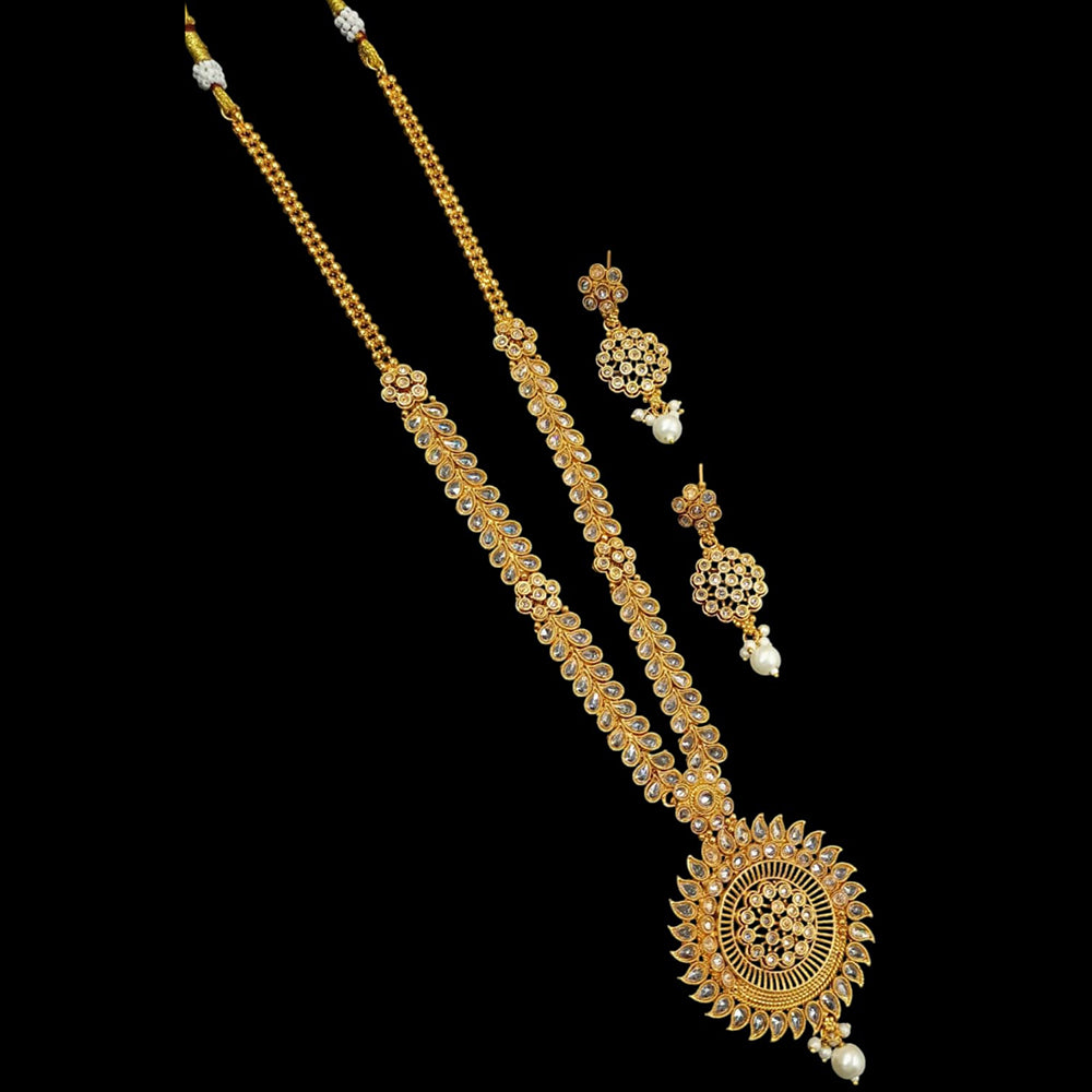 NAFJ Gold Plated Crystal Stone And Beads Long Necklace Set