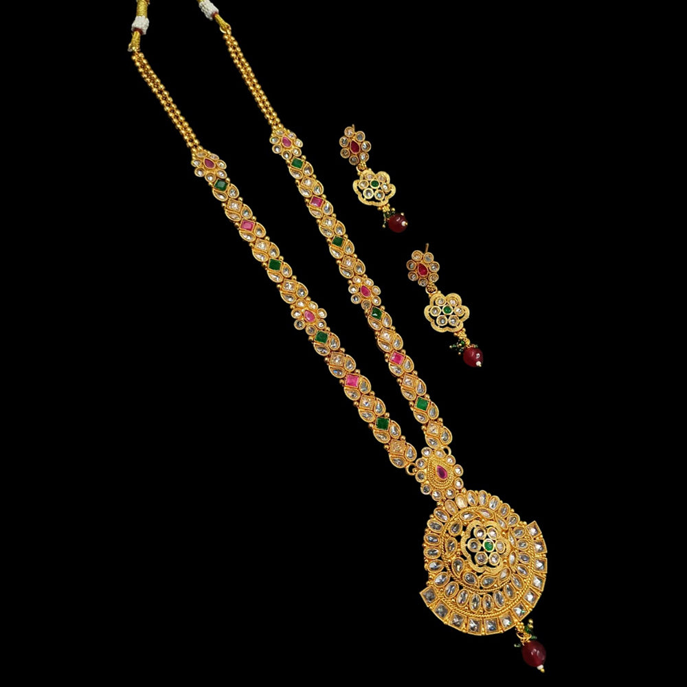 NAFJ Gold Plated Crystal Stone And Beads Long Necklace Set