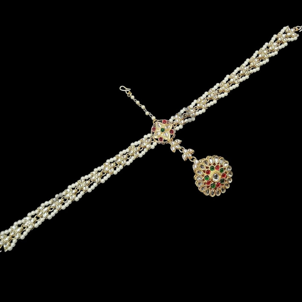 NAFJ Gold Plated Kundan Stone And Pearls Damini Maangtikka