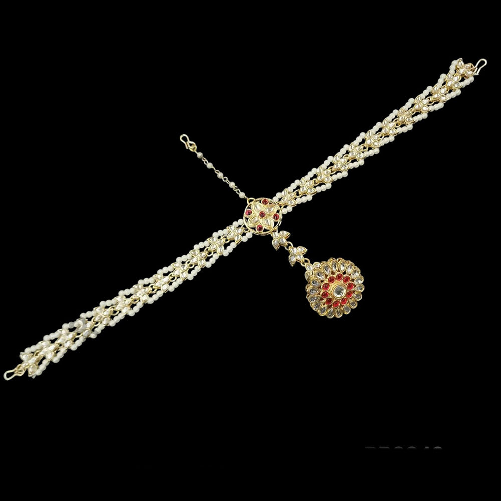 NAFJ Gold Plated Kundan Stone And Pearls Damini Maangtikka