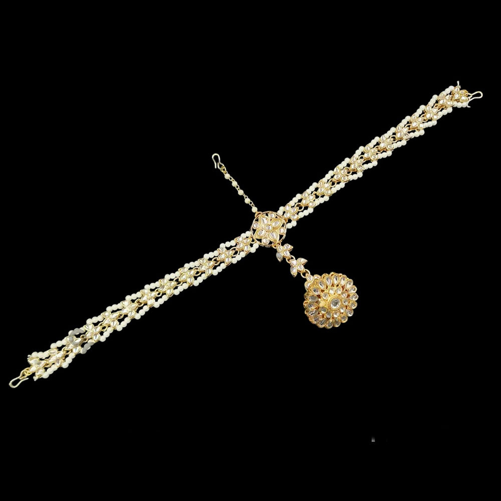 NAFJ Gold Plated Kundan Stone And Pearls Damini Maangtikka
