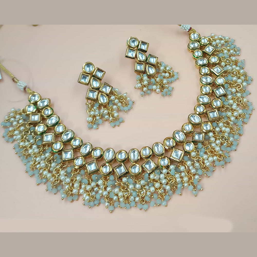NAFJ Gold Plated Kundan Stone And Pearl Necklace Set