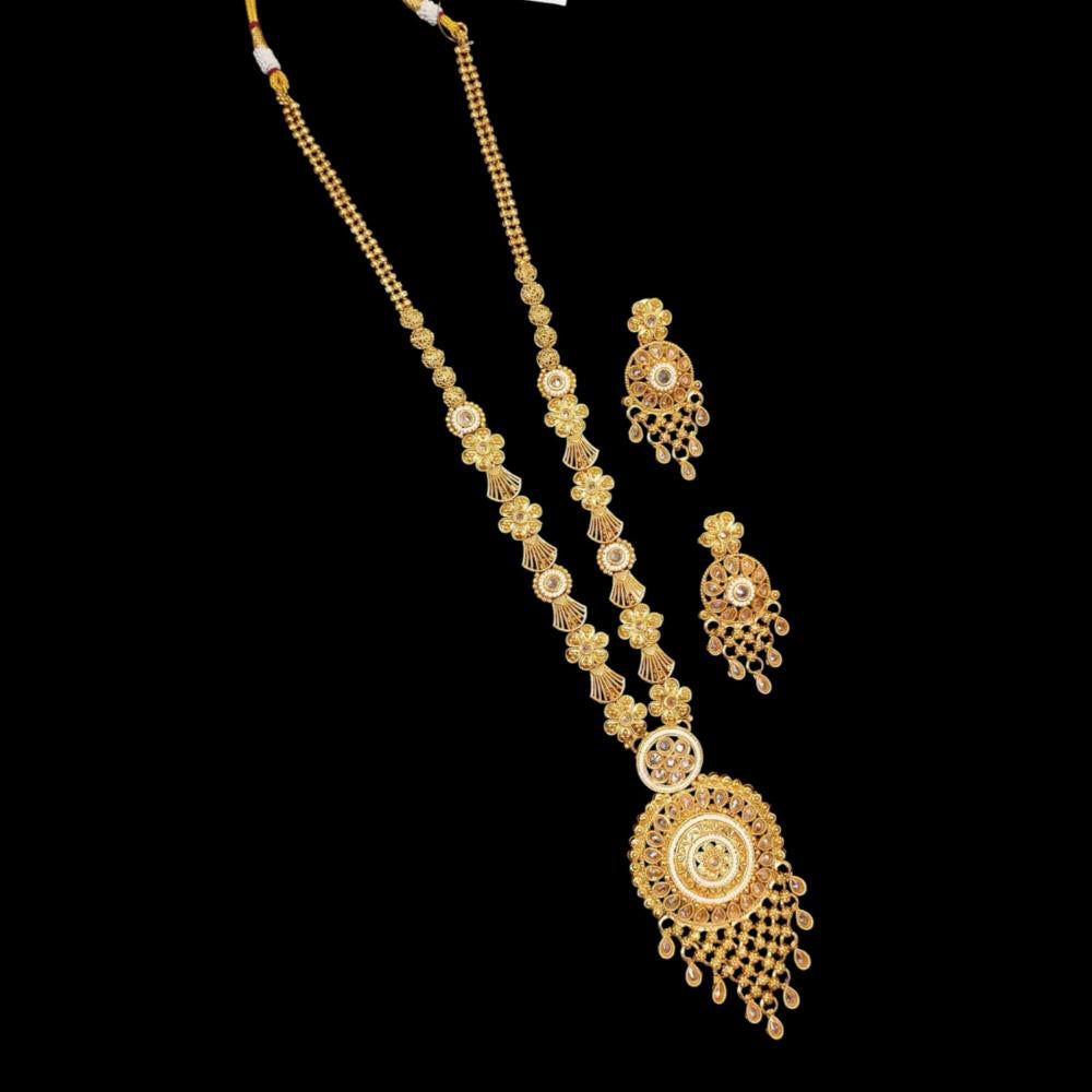 NAFJ Copper Gold Plated Pota Stone Long Necklace Set